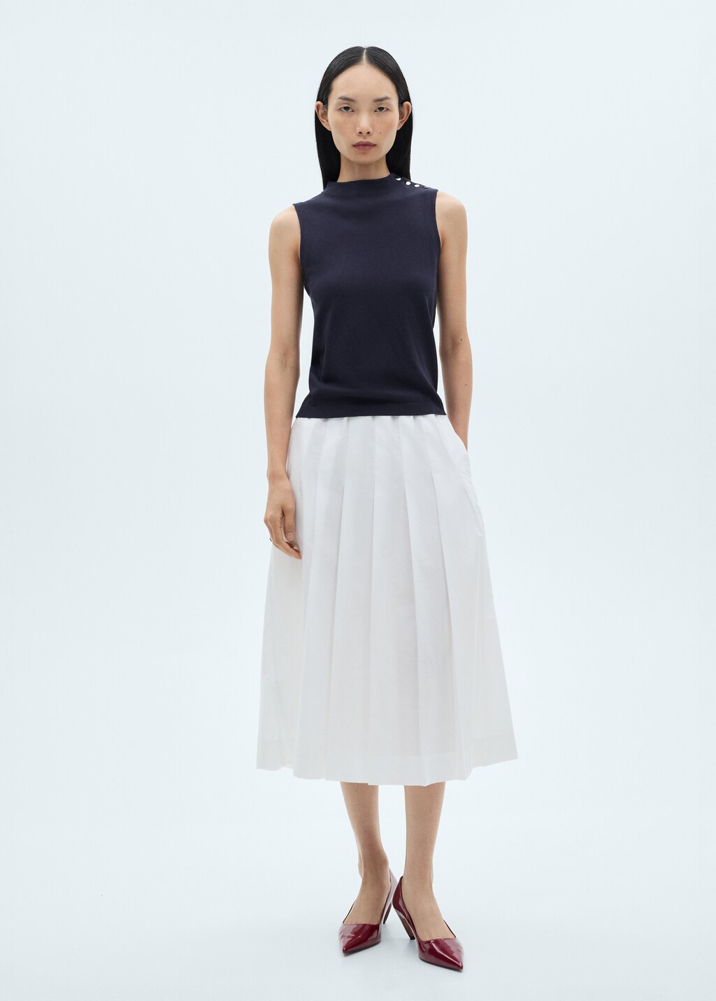 Buttoned knit top - Navy