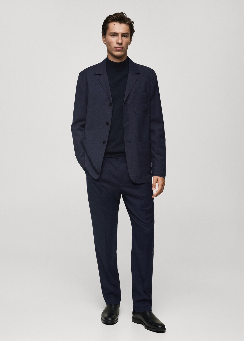 100% virgin wool flannel suit trousers - Dark Navy