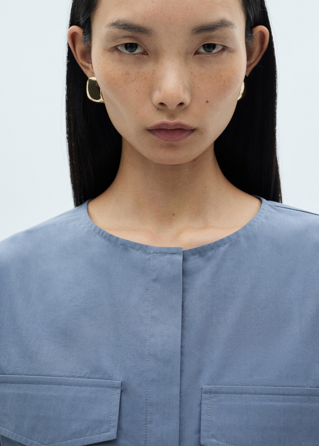 Chest-pocket cotton blouse - Ecru