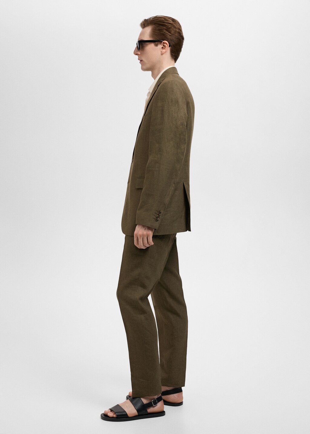Slim fit 100% linen suit pants - Dark Navy
