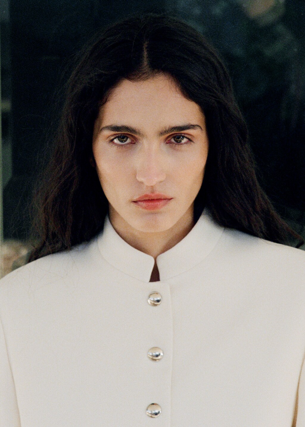 Strip-neck cropped jacket - Ecru