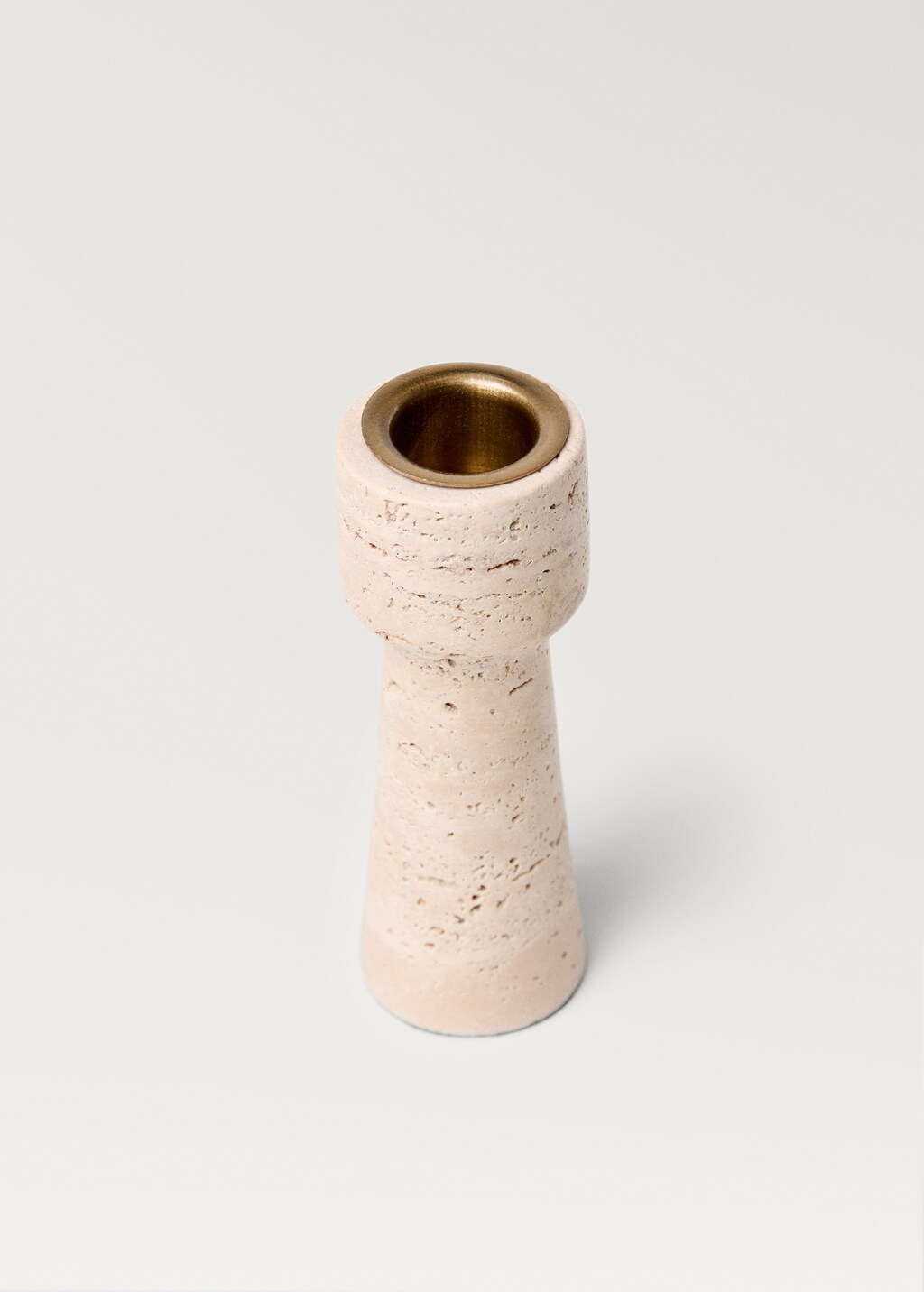 Medium travertine candlestick - Ivory White