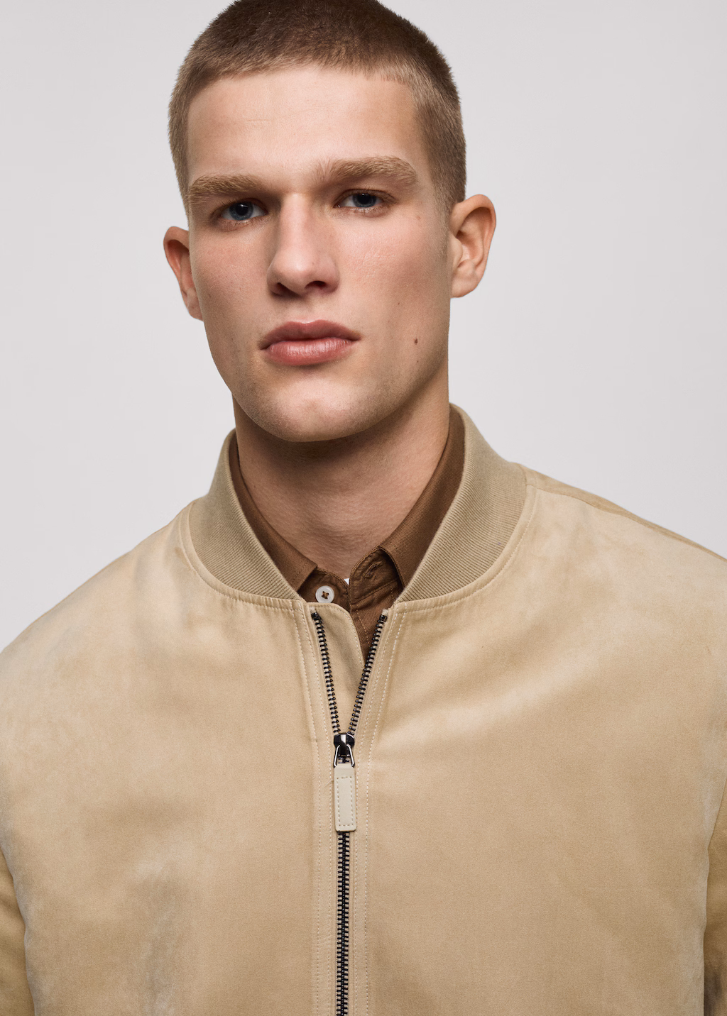 Suede-effect bomber jacket - Cognac