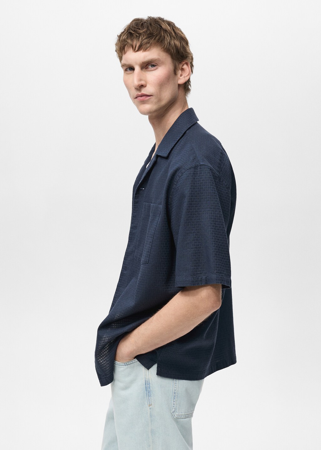 100% cotton check seersucker shirt - Dark Navy