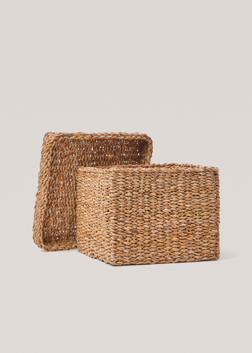 Medium square seagrass basket with lid - Brown