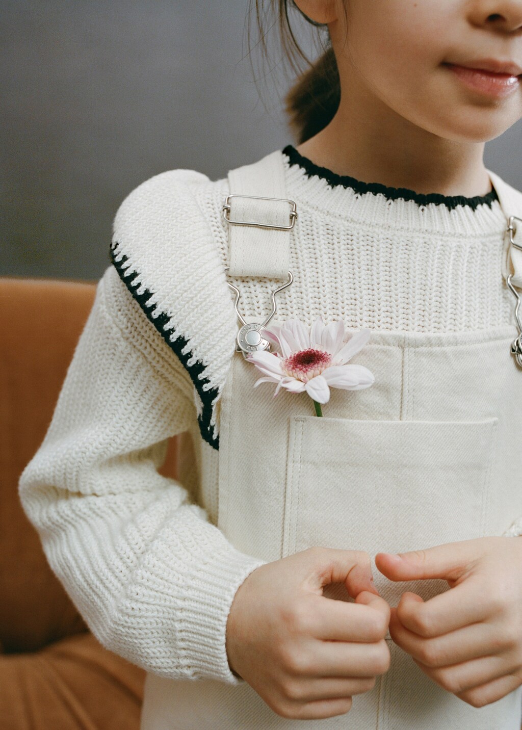 Short denim pinafore - Ecru