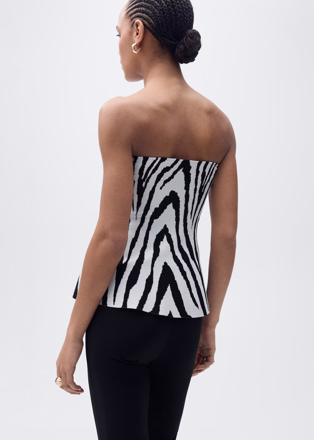 Zebra-print strapless top - Black