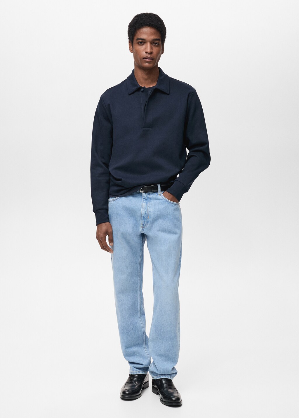 Regular-fit cotton polo sweatshirt - Off White