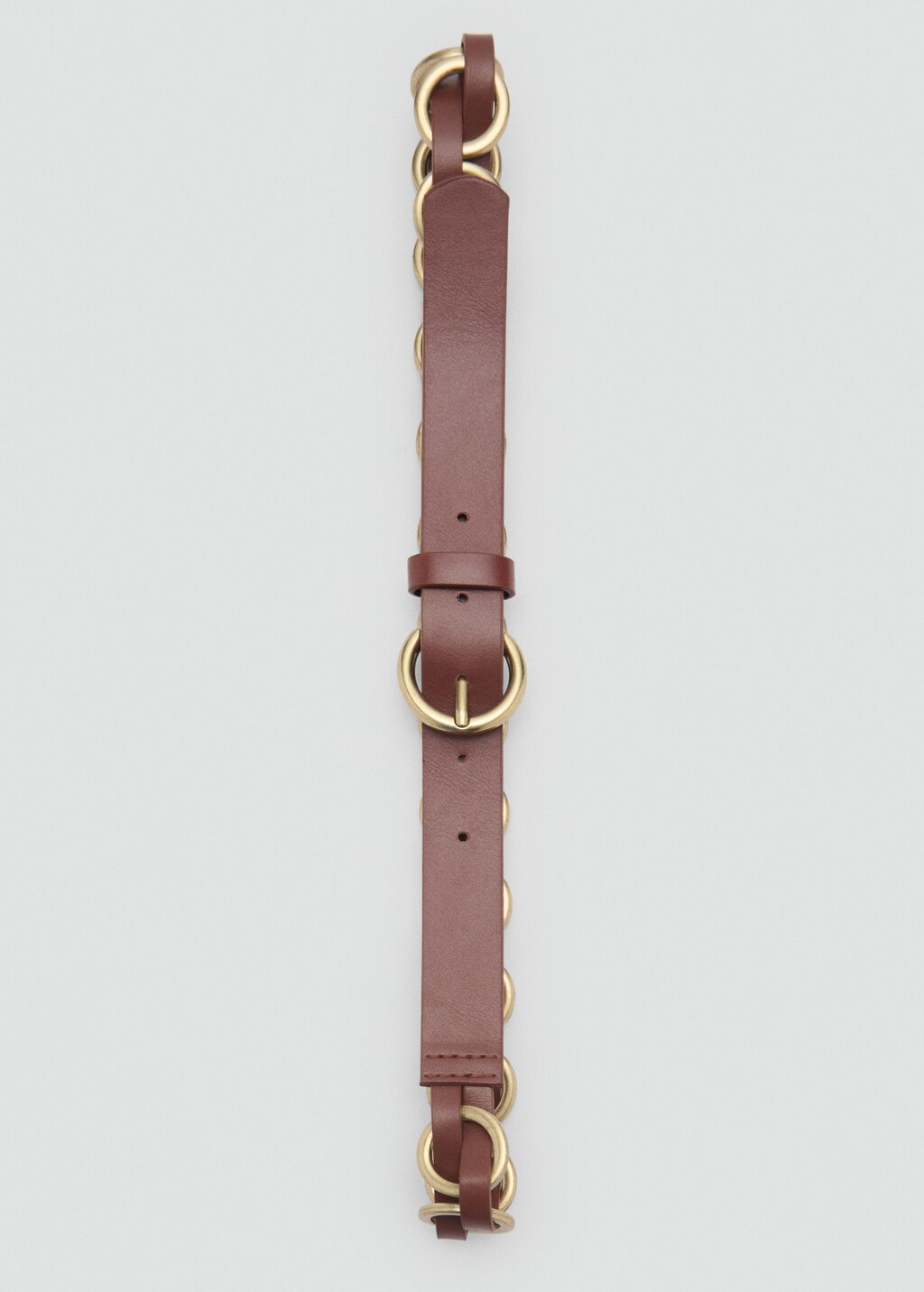 Combined belt with metal rings - Brown