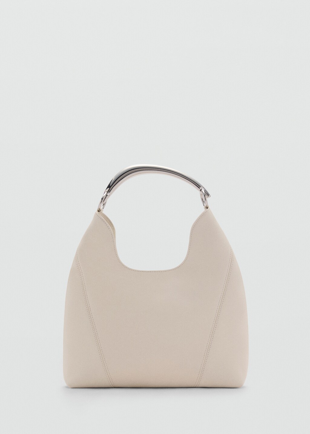 Leather shoulder bag with metal handle - White