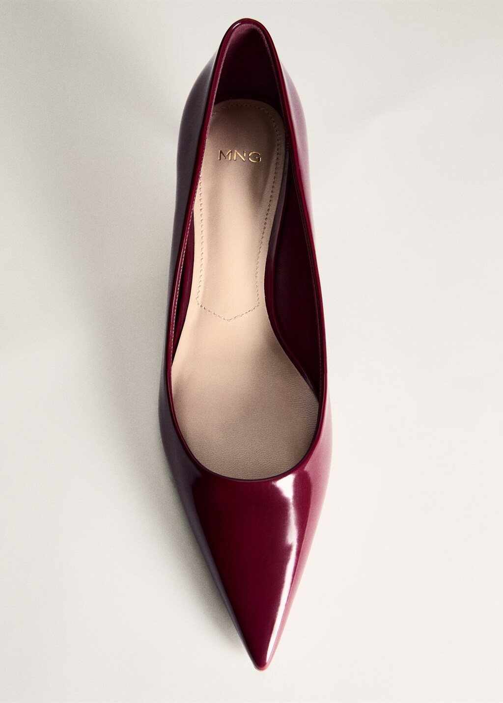 Kitten-heel pointed-toe shoes with patent leather effect - Burgundy