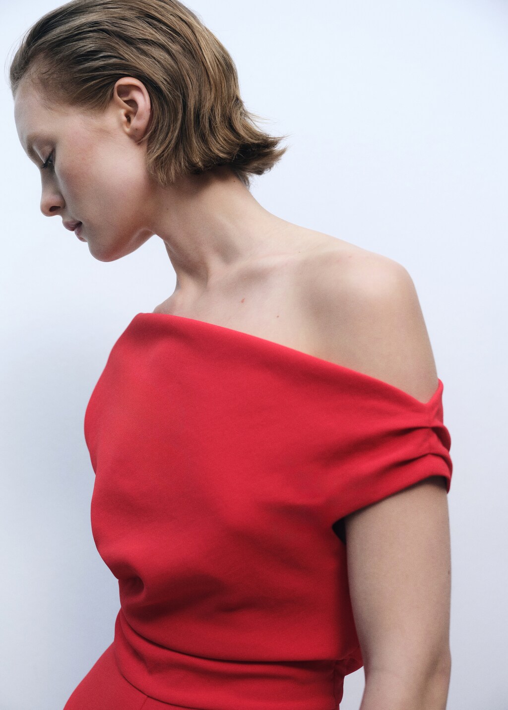 Long asymmetrical draped jumpsuit - Red