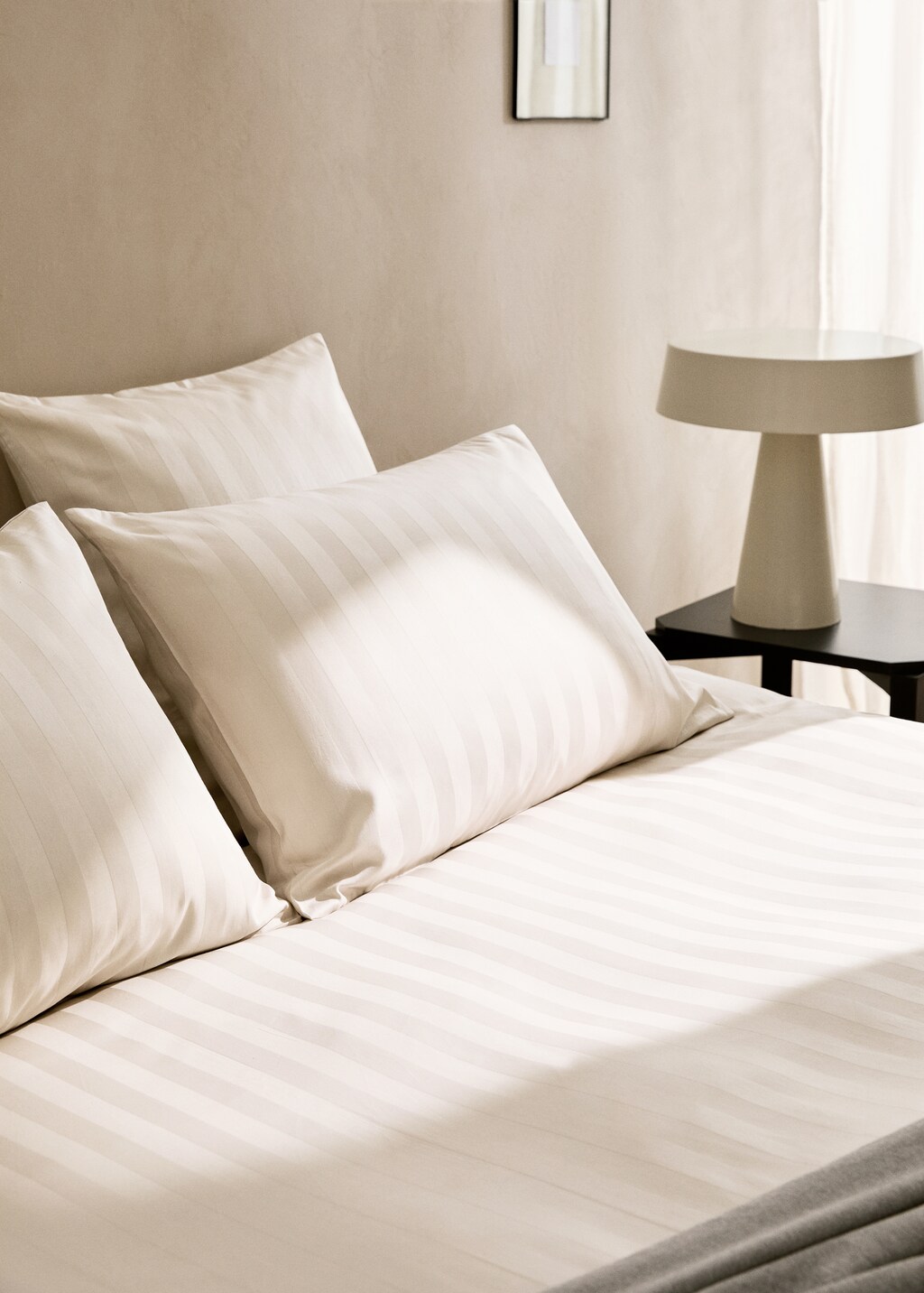 Multi-stripe satin duvet cover for 90cm bed - Beige