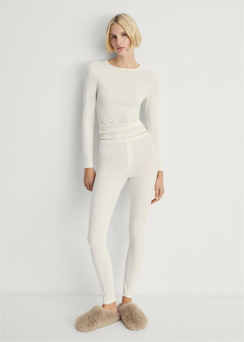 Long rib-knit trousers - Peach