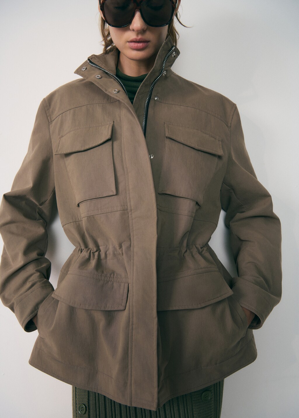 Turtleneck parka with pockets - Medium Brown