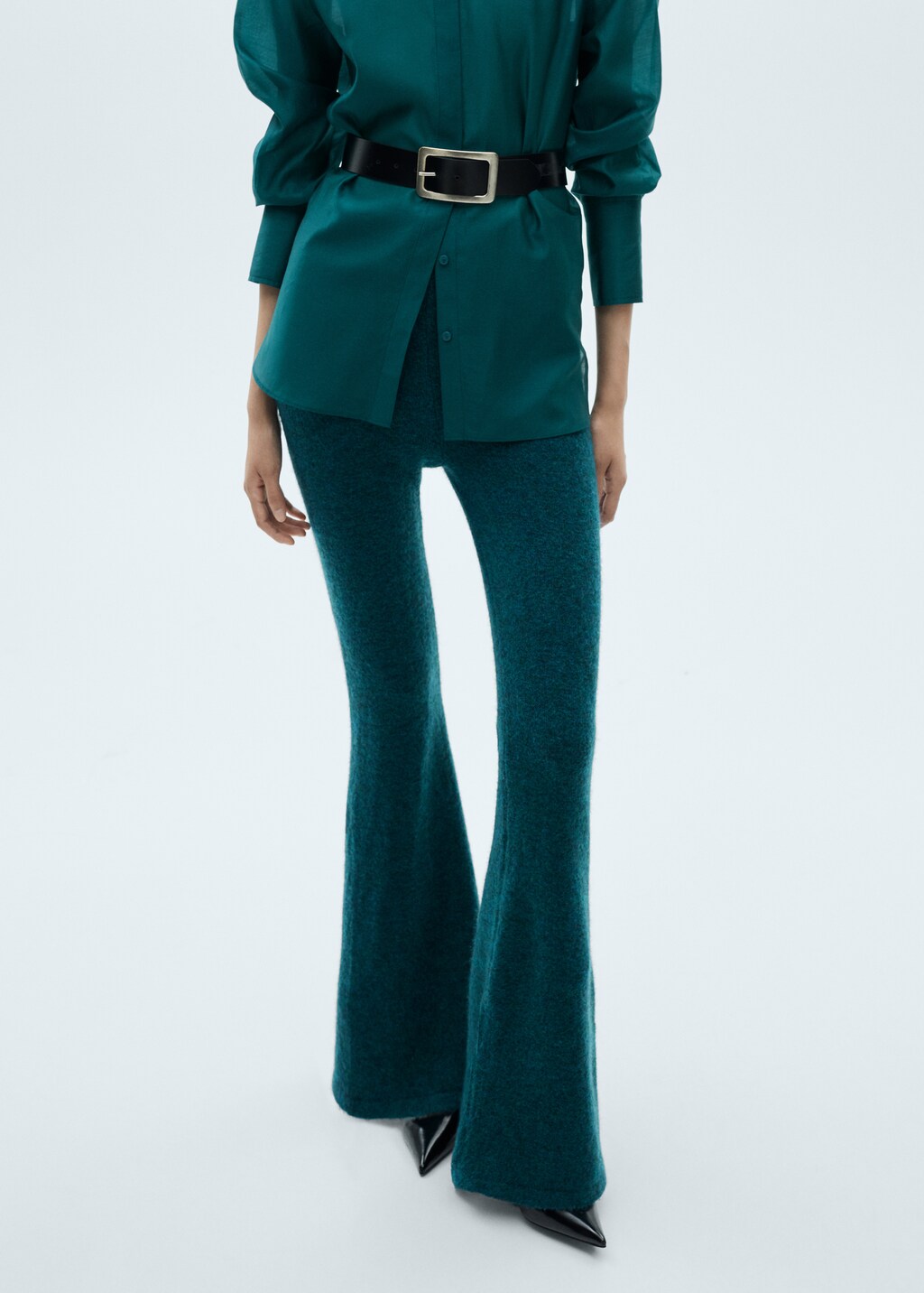 Flared knitted trousers - Petrol Blue