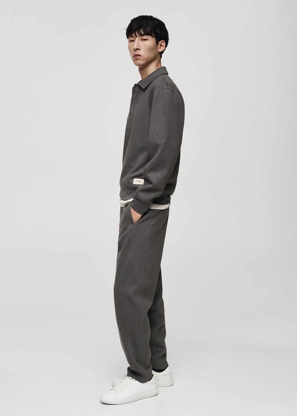 Cotton joggers embroidered detail - Medium Heather Grey