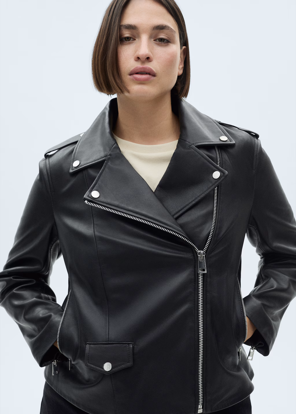 Leather biker jacket - Black