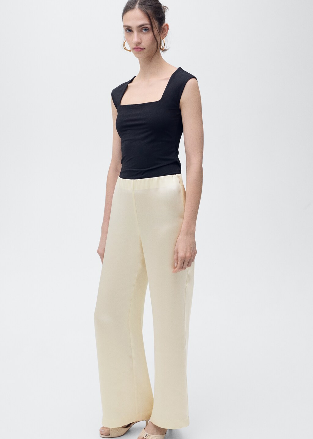 Satin straight-fit trousers - Black