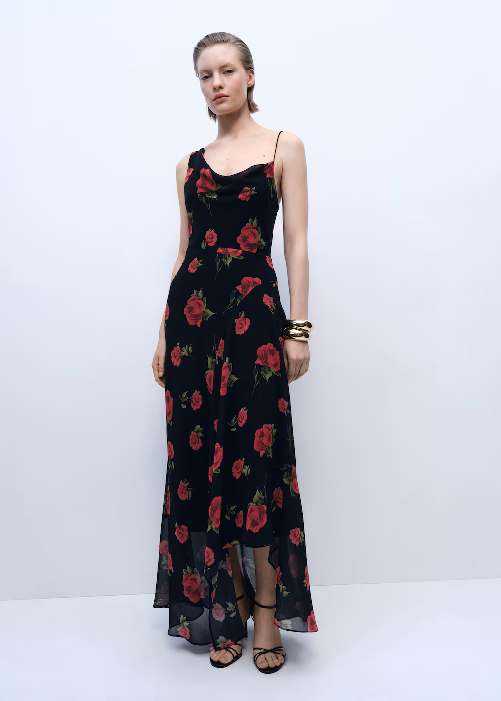 Long floral-print dress - Black