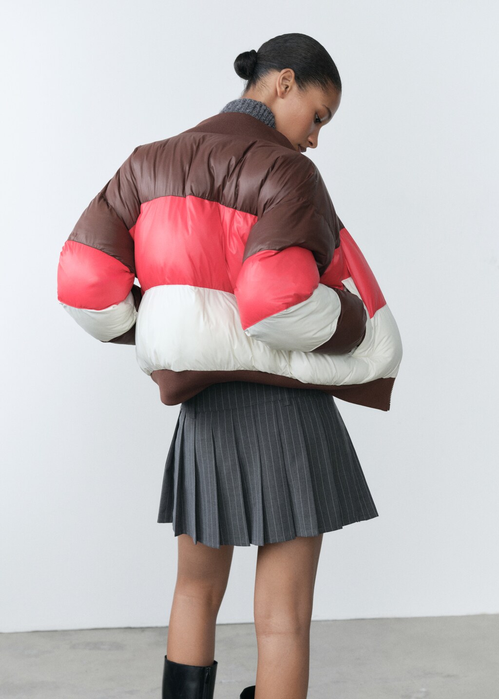 Tricolour quilted jacket - Brown