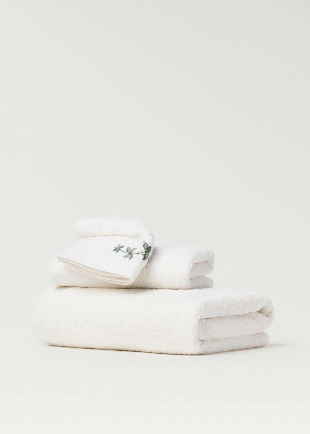 Cotton washbasin towel with leaf embroidery - Off White