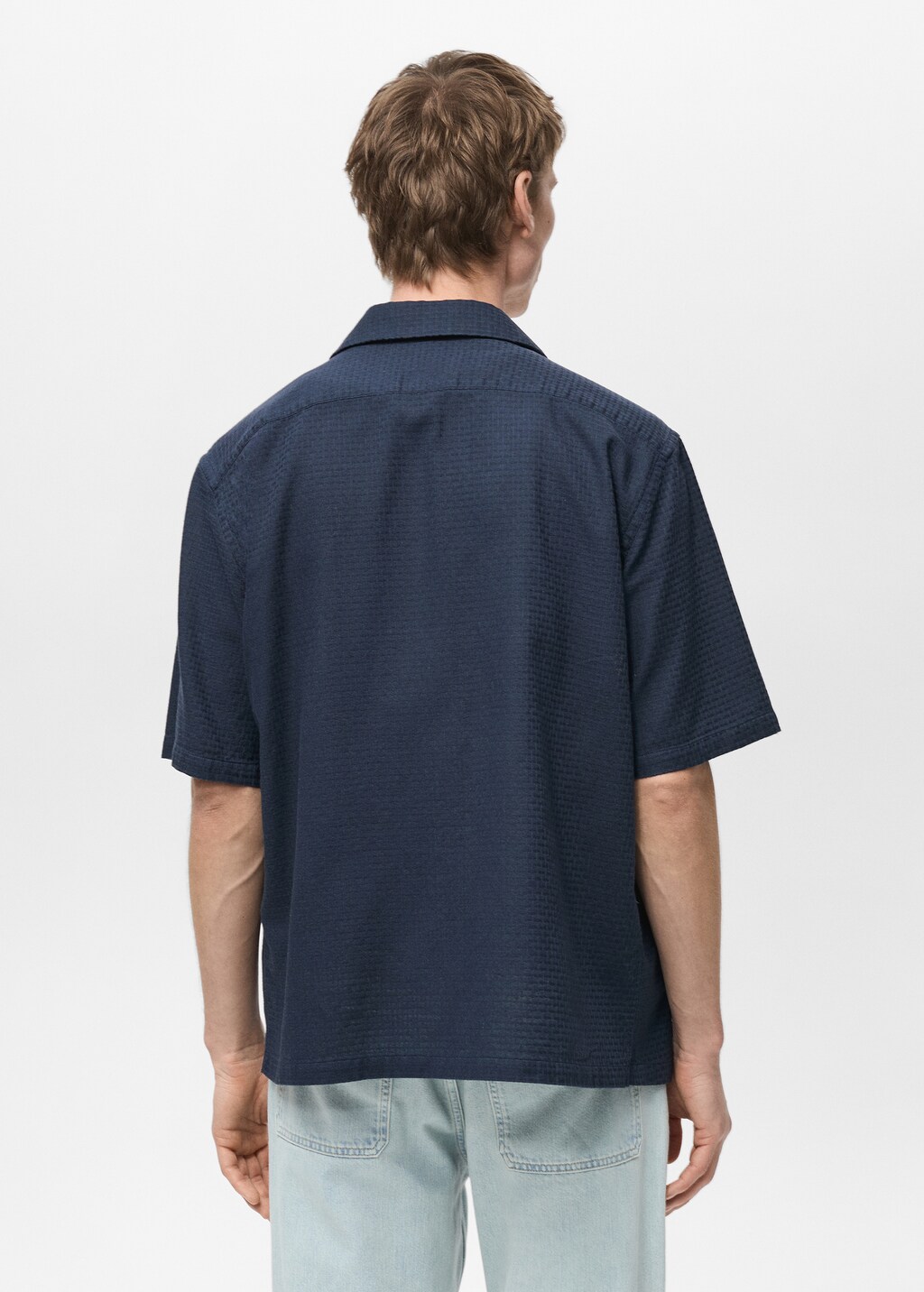 100% cotton check seersucker shirt - Dark Navy