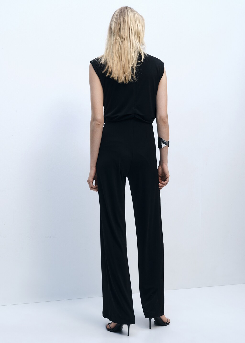 Straight-fit jumpsuit with draped neckline - Black
