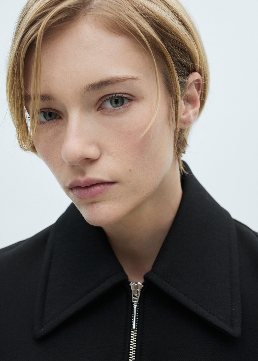 Zip straight-cut coat - Black