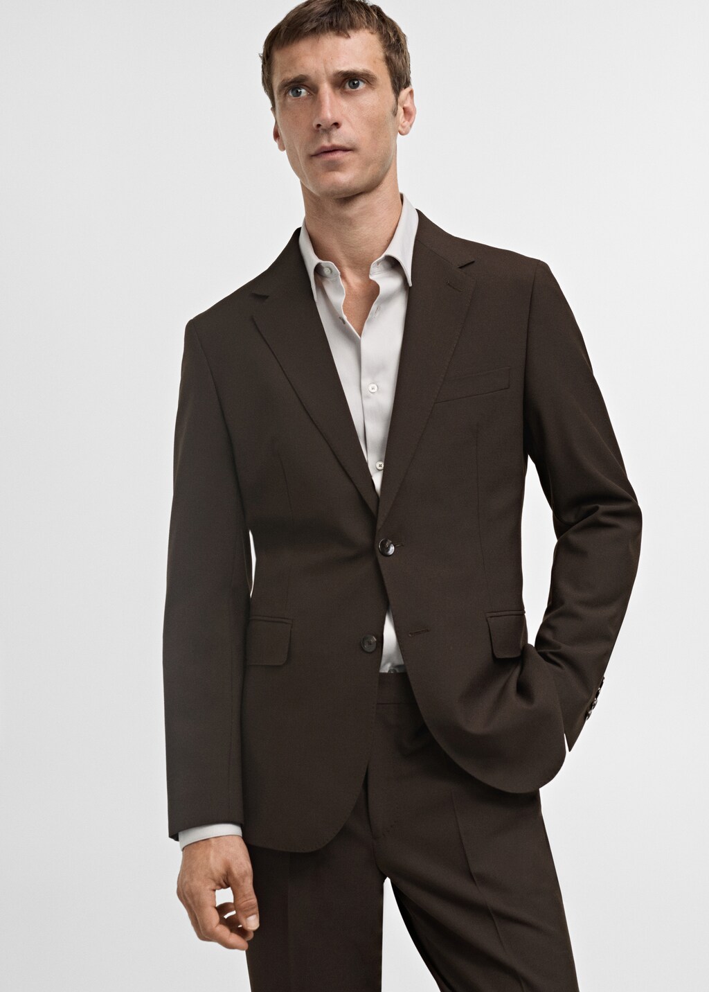 Crease-resistant wool suit jacket - Brown