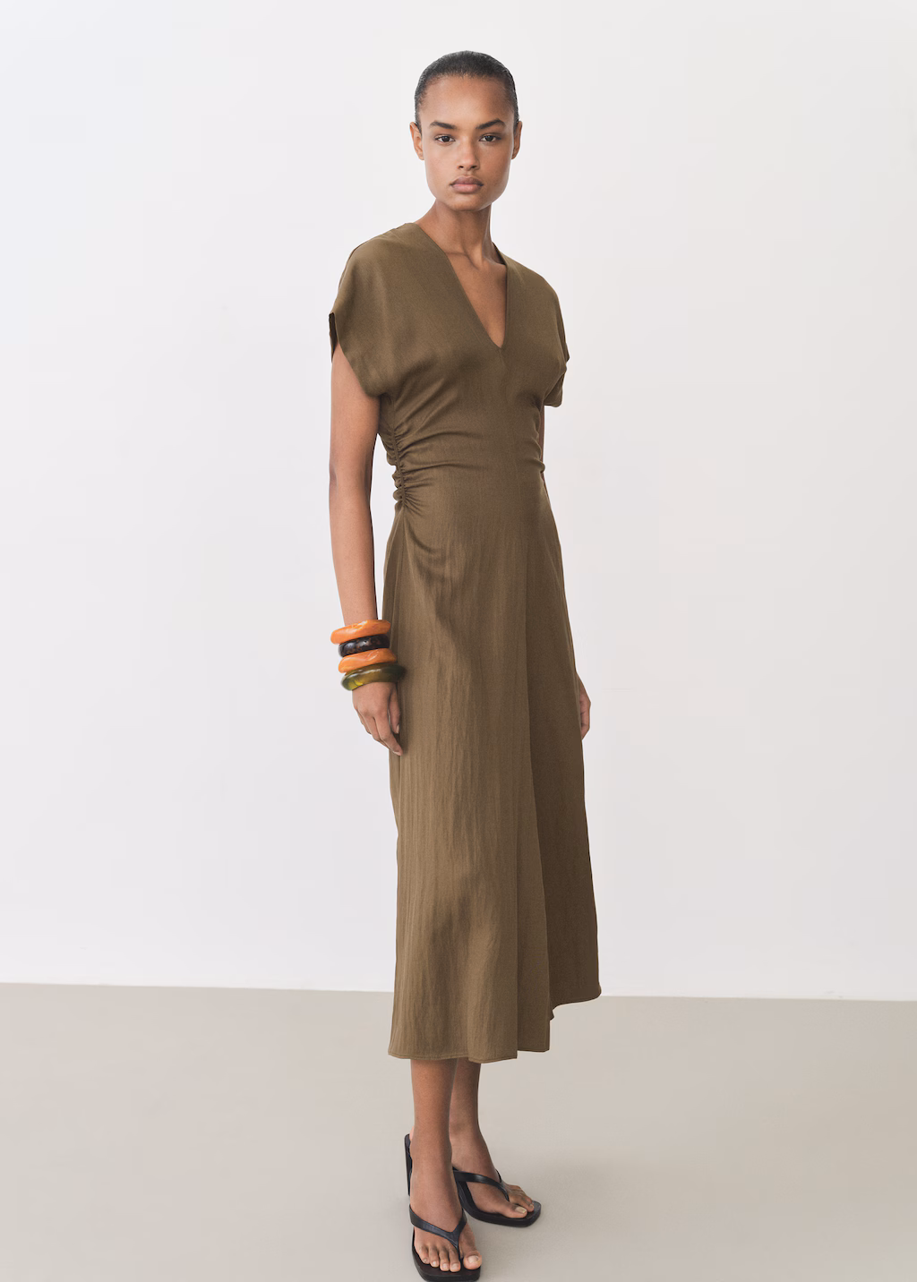 Lyocell-blend dress with draped details - Medium Brown