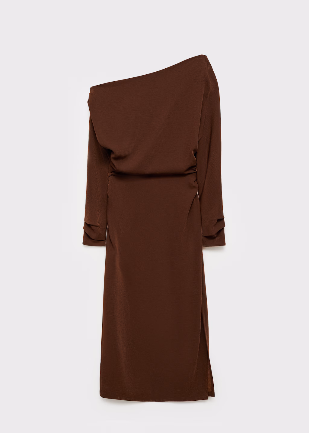 Asymmetrical dress with gathered sides - Brown
