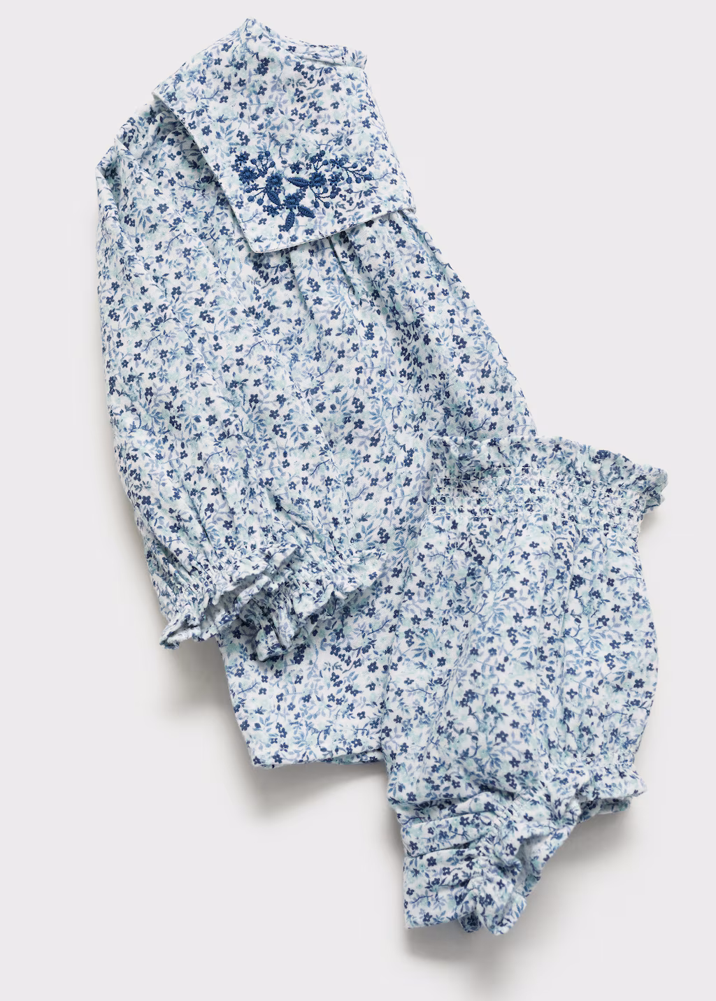 Ruffled cotton frock and dress - Blue