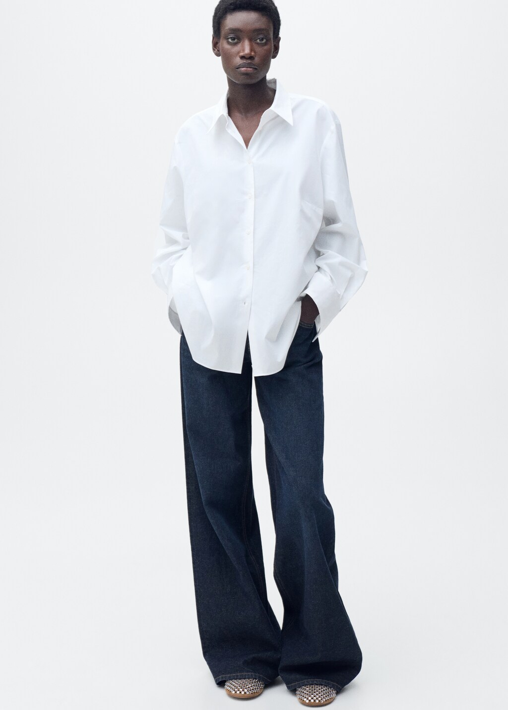 Rhinestone die-cut ballet flats - Beige