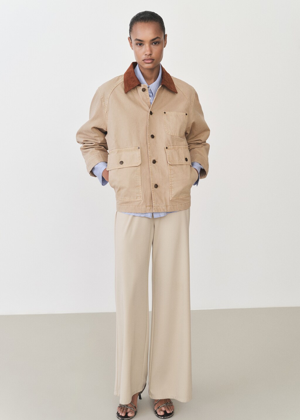 Denim parka with contrasting collar - Sand