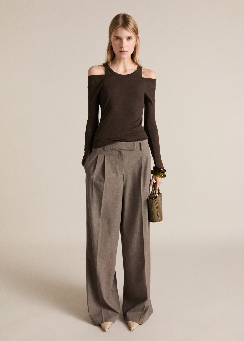 Contrasting cotton-blend T-shirt - Brown