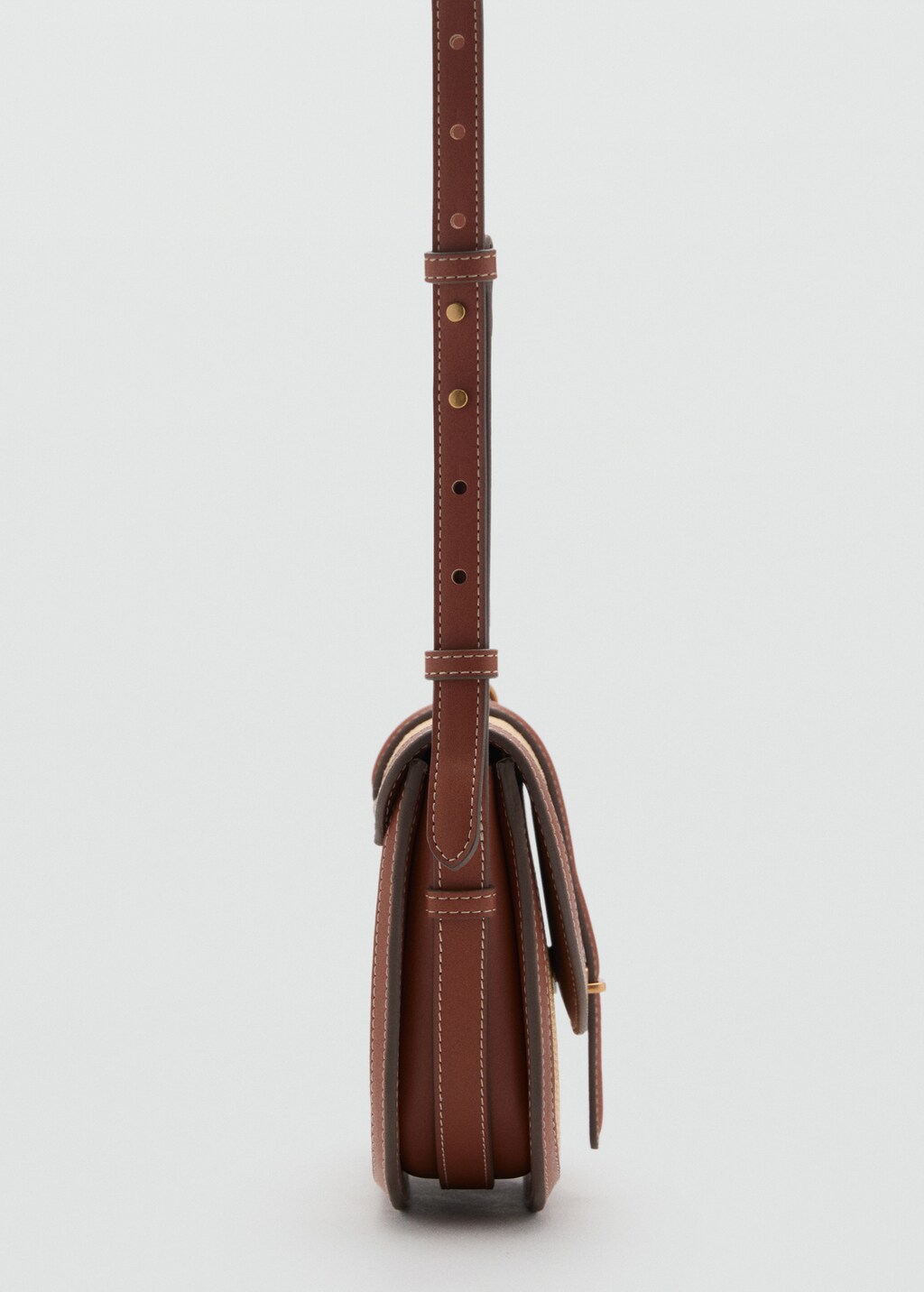 Contrasting canvas shoulder bag - Leather