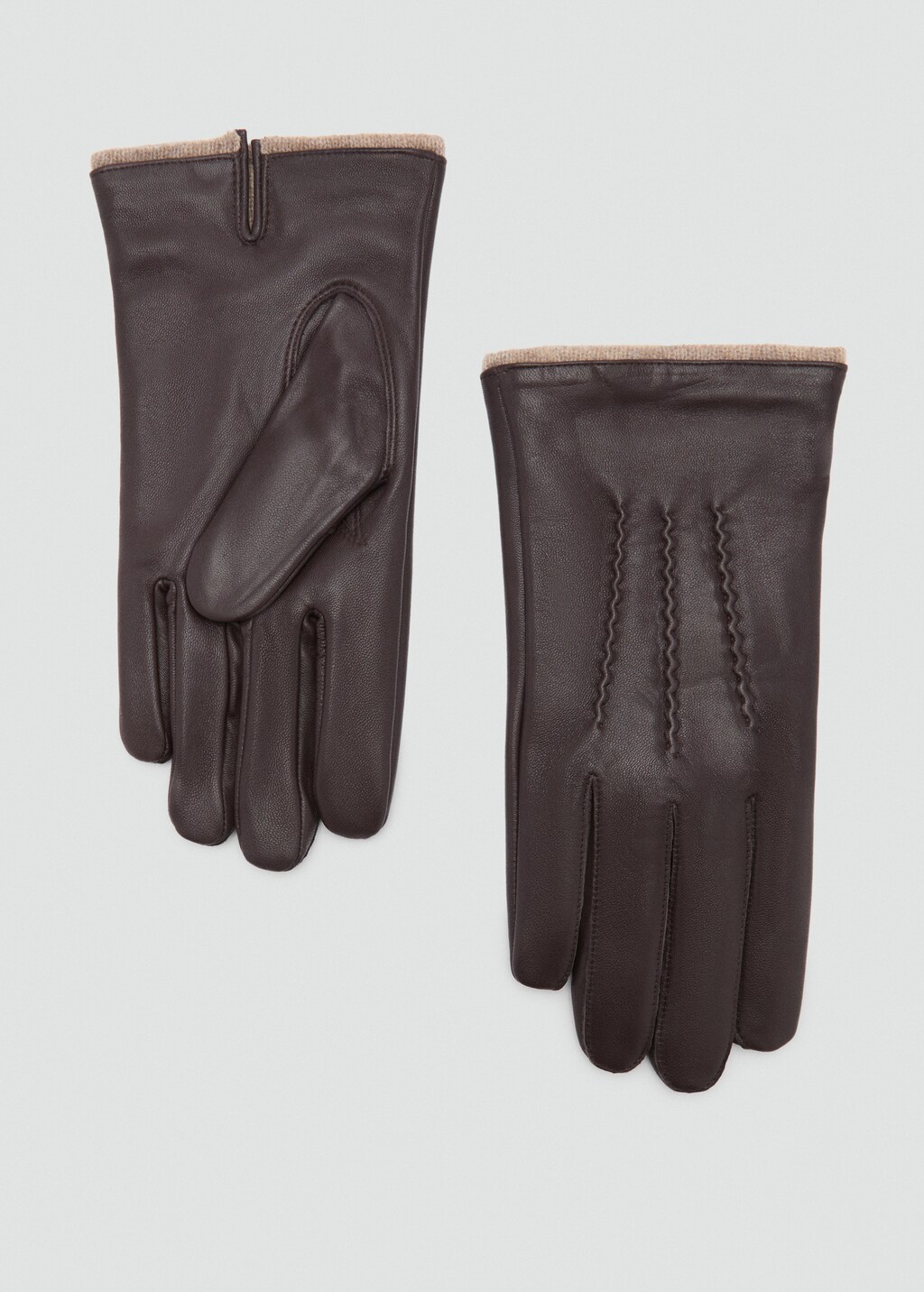 100% leather gloves with stitching detail - Brown