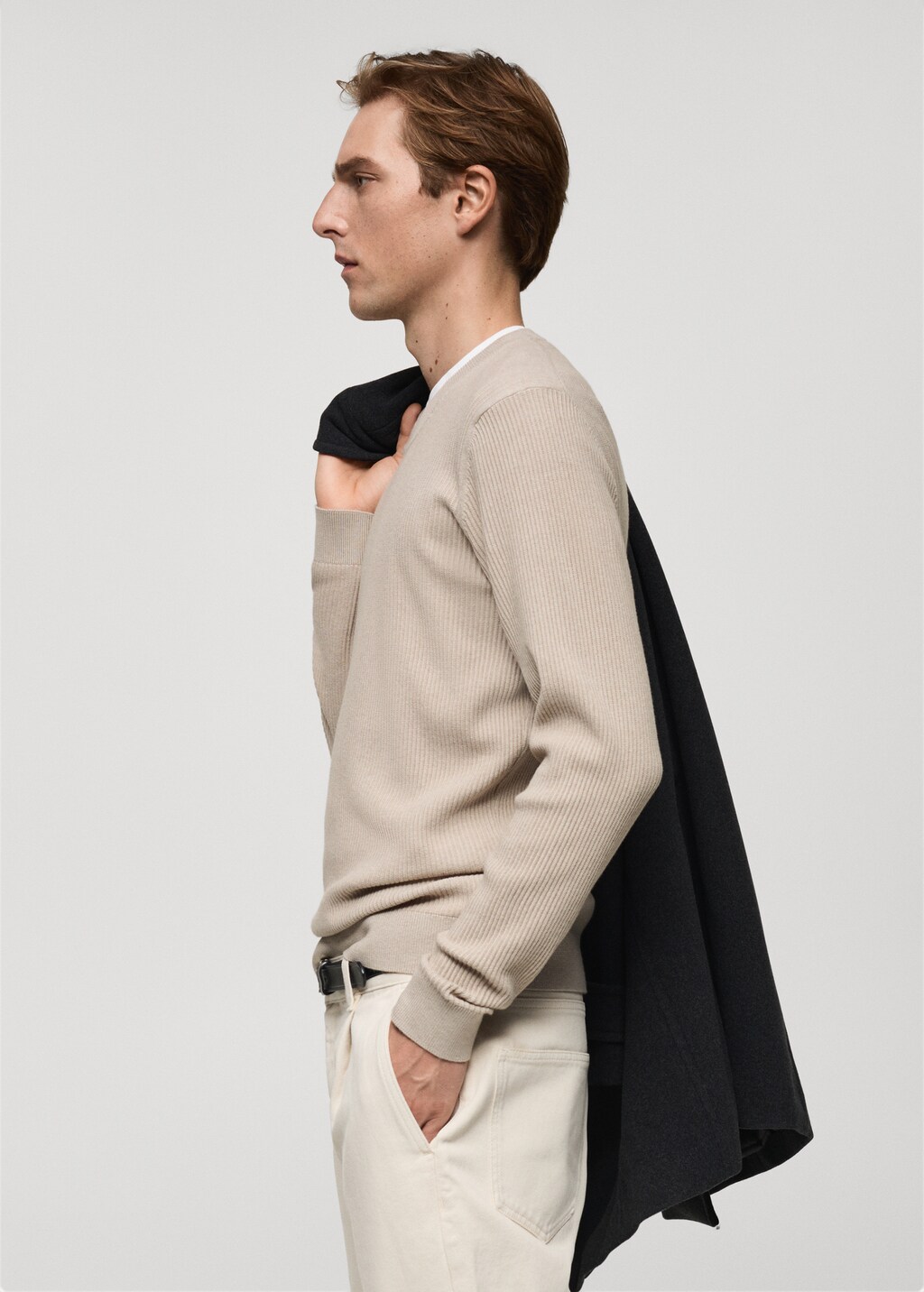 Ribbed cotton knitted sweater - Burgundy