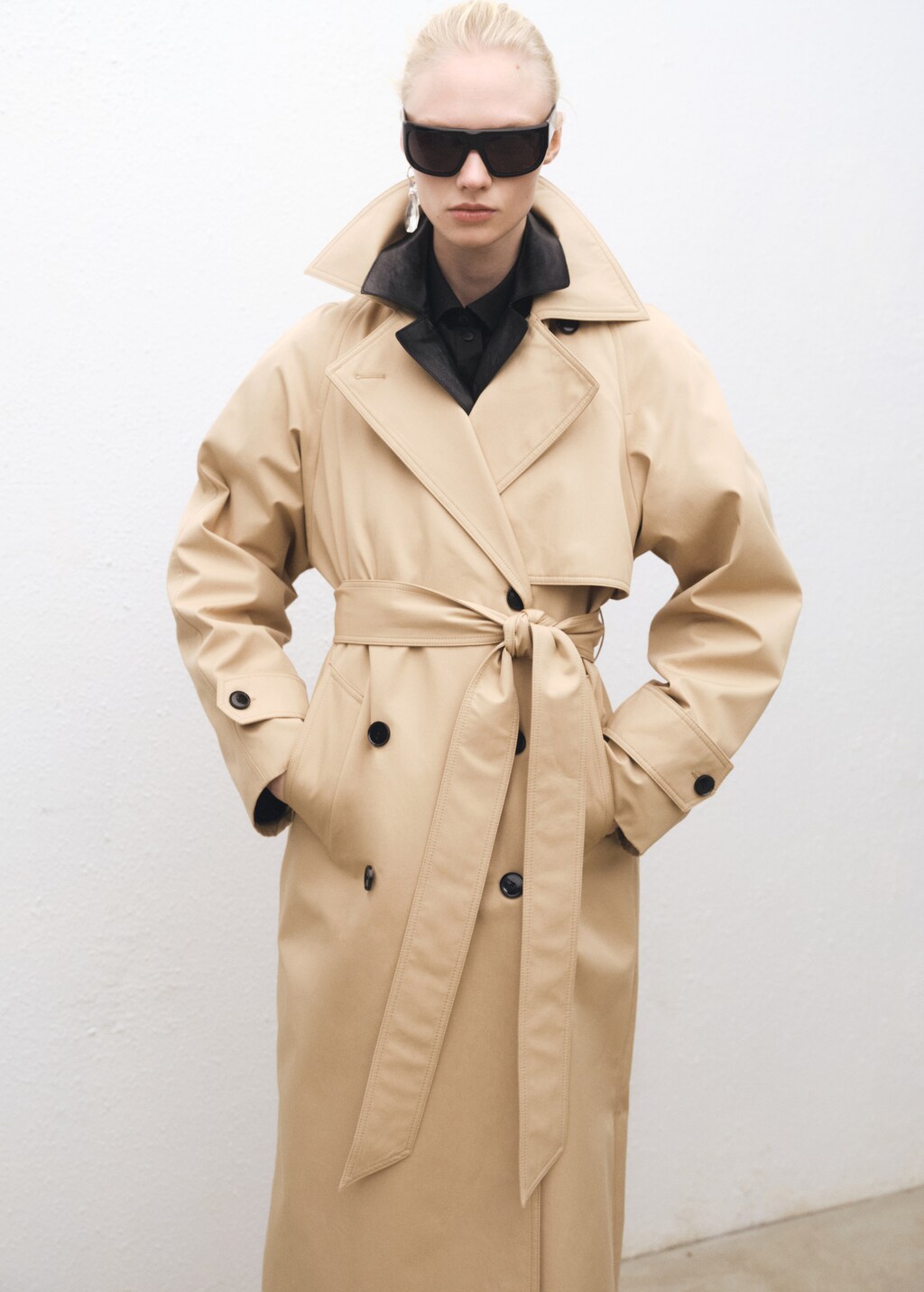 Long oversized cotton trench coat - Beige