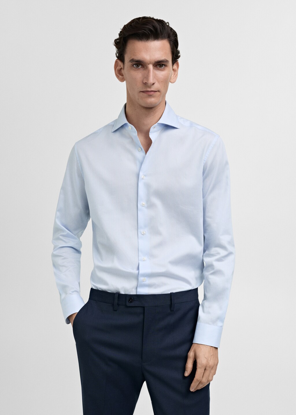 Slim fit thousand striped suit shirt - Sky Blue