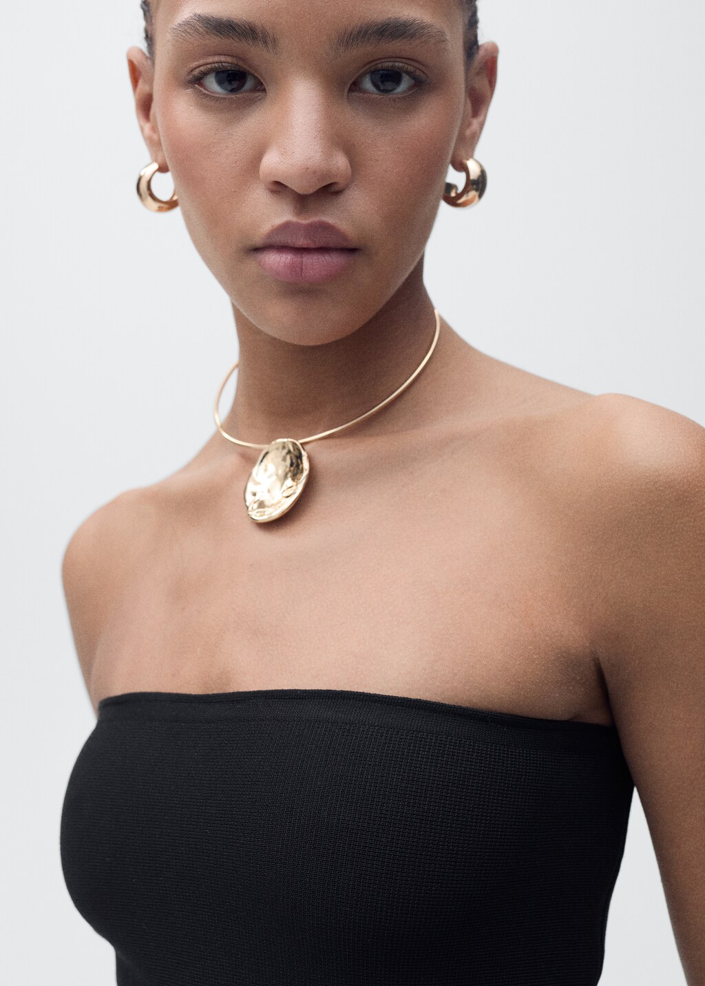 Strapless flared knitted dress - Black