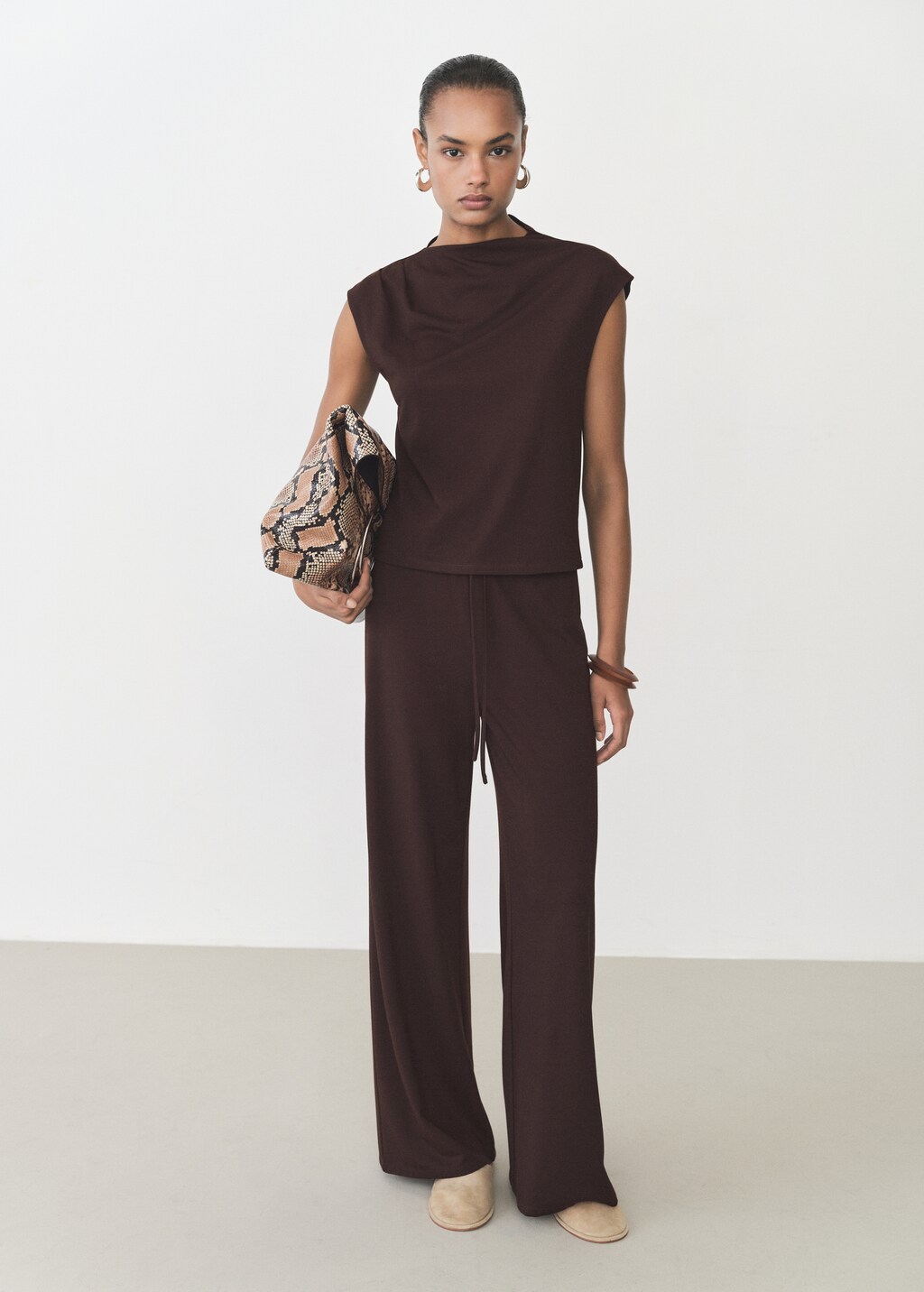 Wideleg trousers with elastic waist - Sand