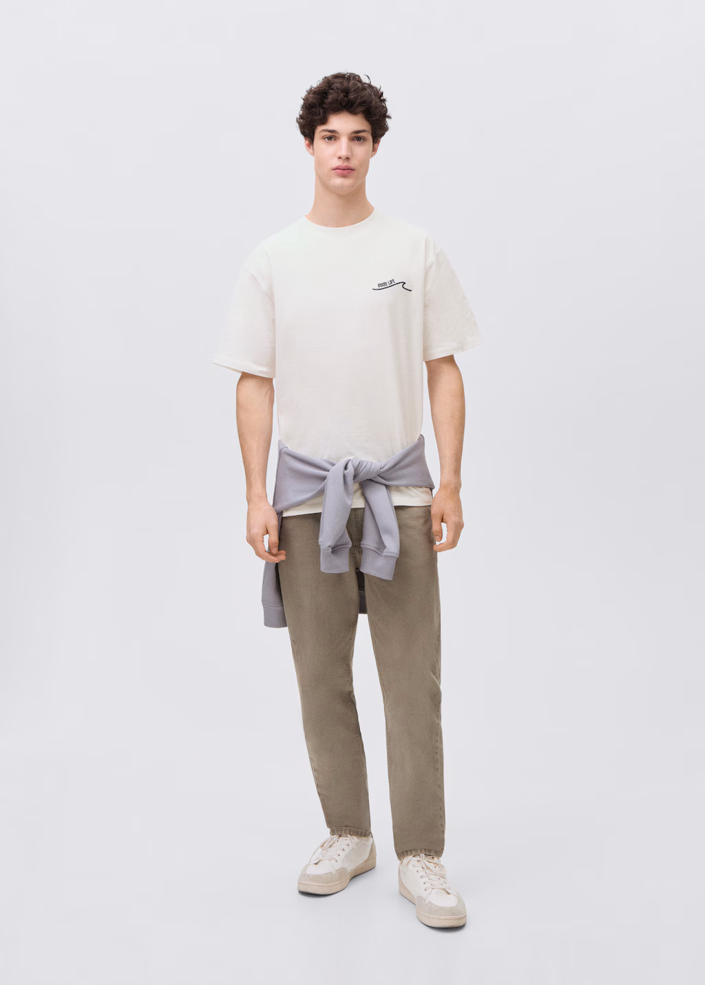 Cotton t-shirt with printed message - Off White