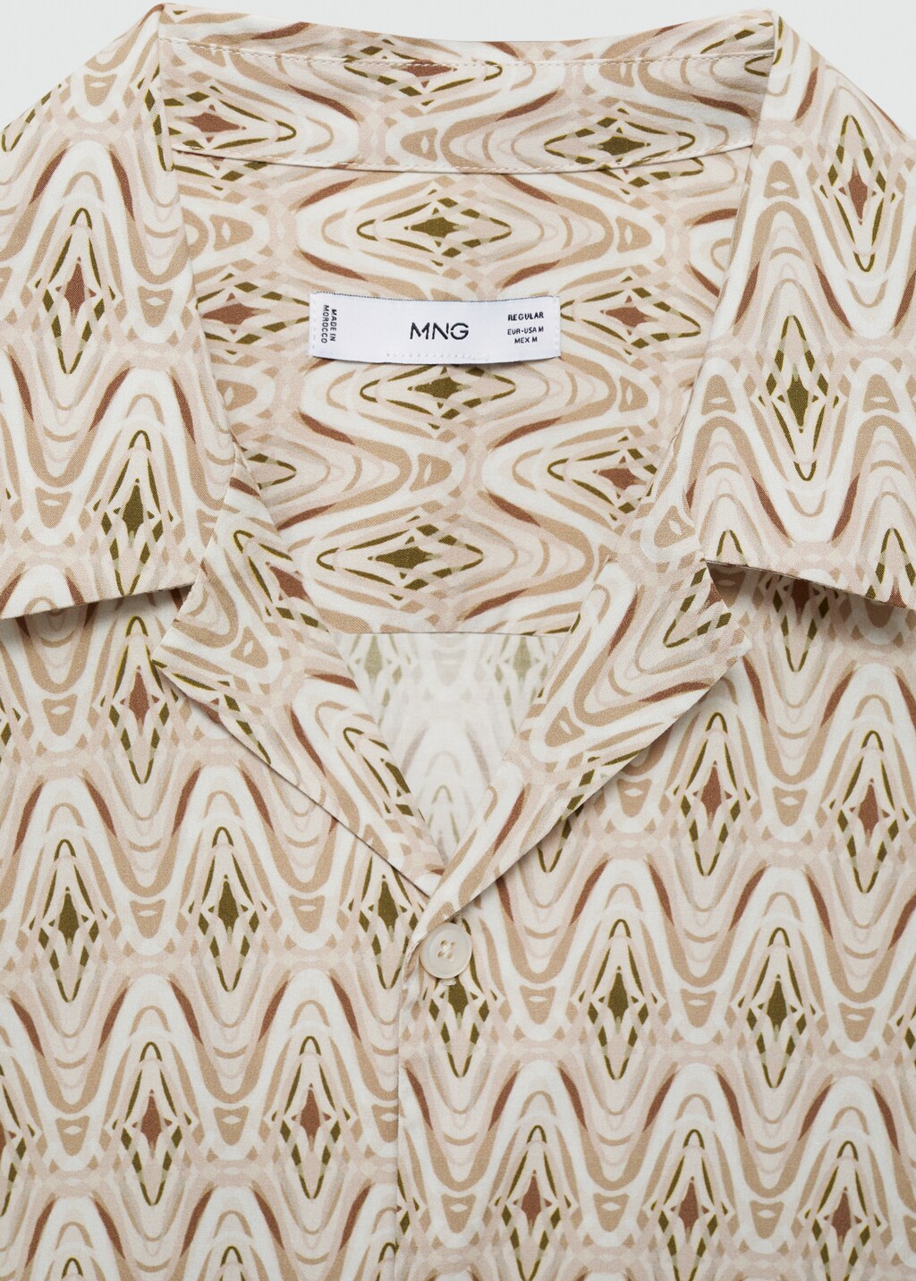 Printed flowing shirt with bowling collar - Beige