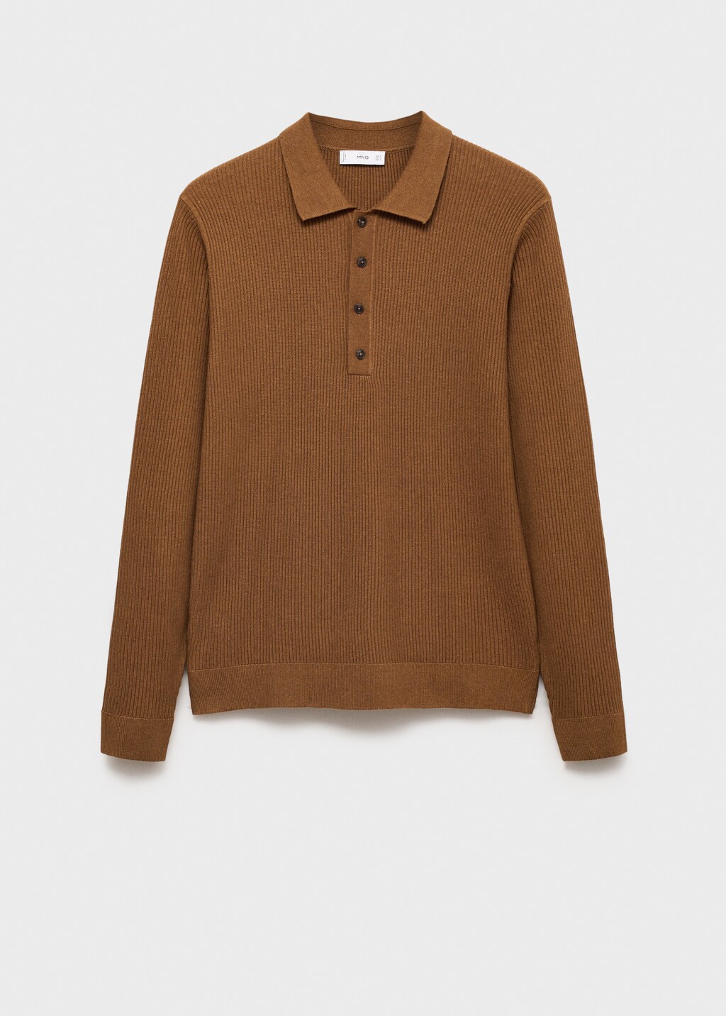 Cotton-blend ribbed polo sweater - Beige