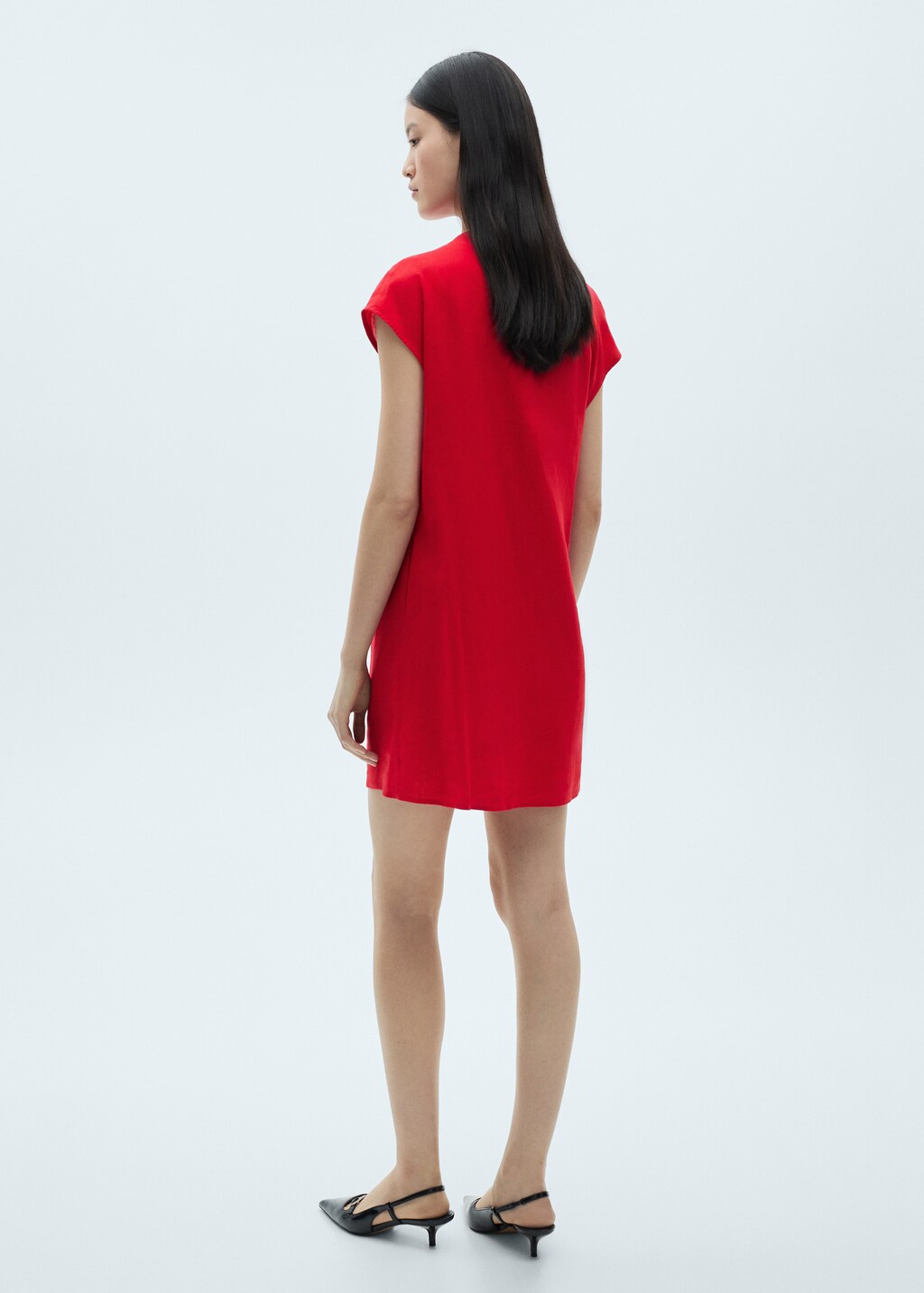 Linen dress with draped collar - Red