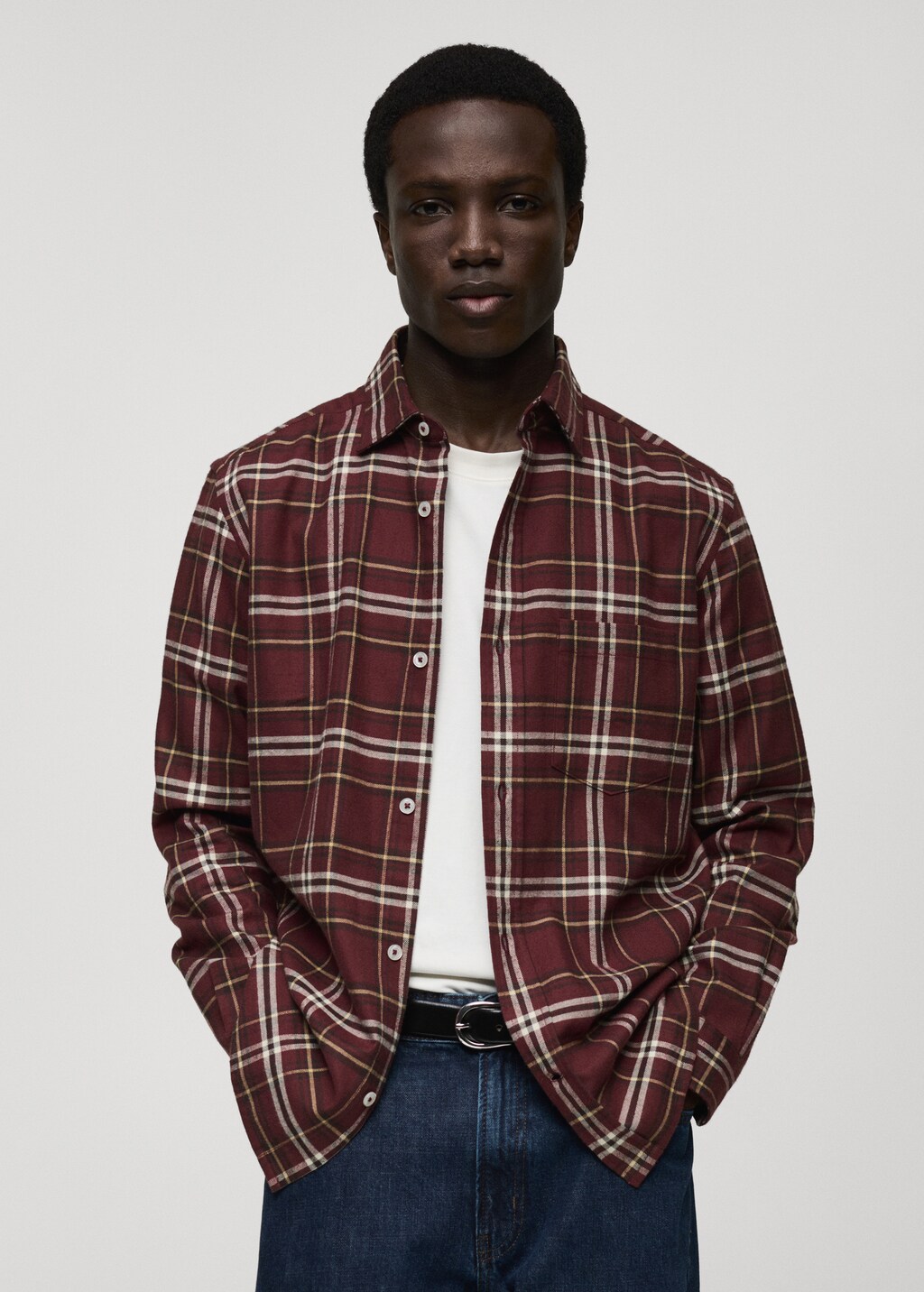 100% cotton flannel checkered shirt - Burgundy