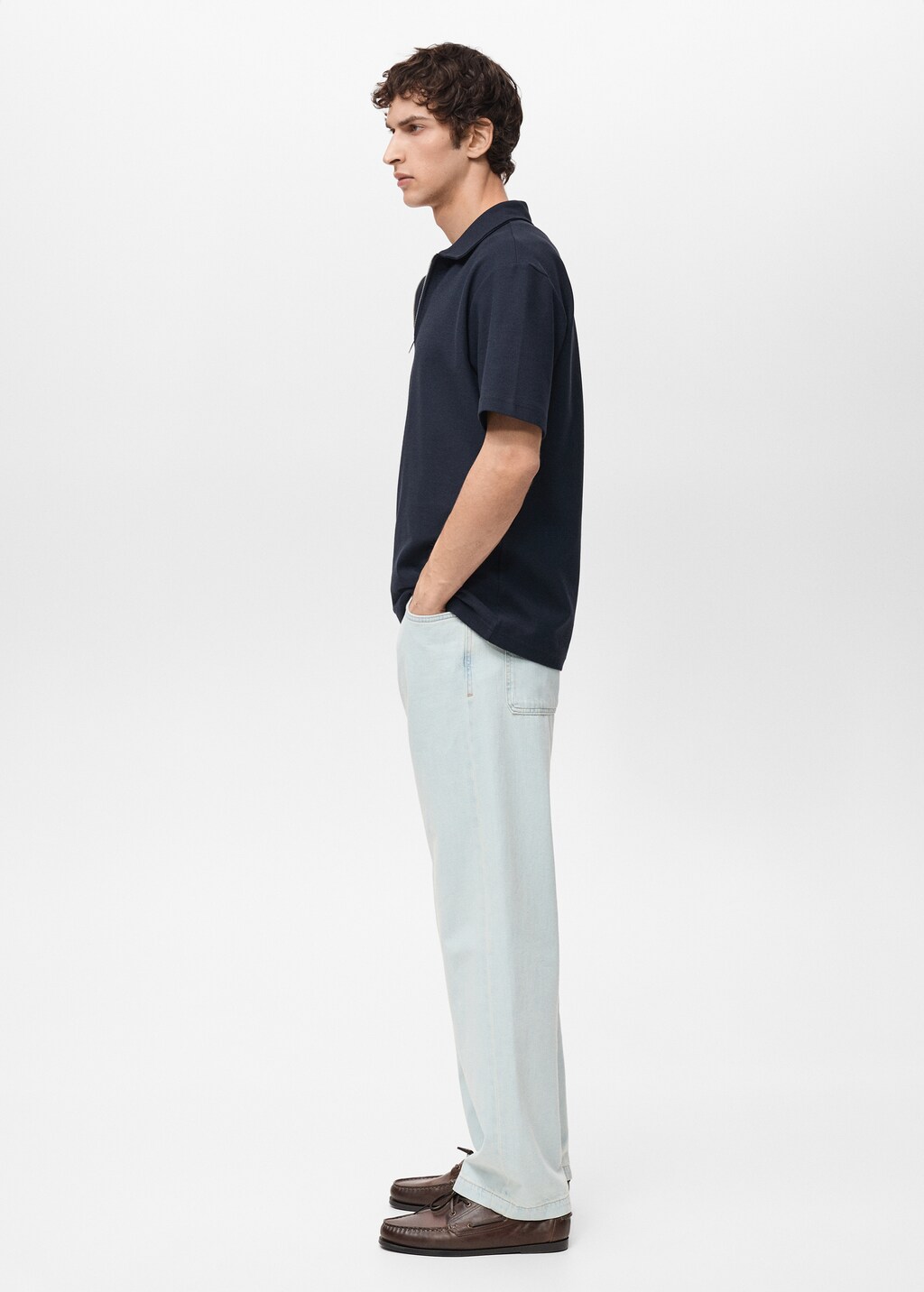 Structured polo shirt with zip collar - Beige