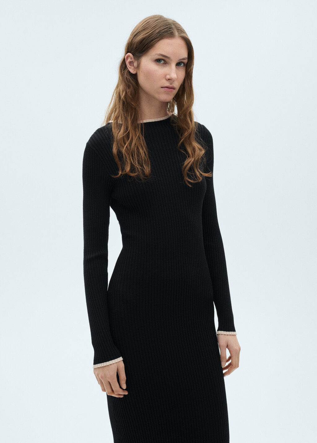 Contrast ribbed knit dress - Black